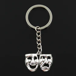 Fashion 30mm Key Ring Metal Key Chain Keychain Jewelry Antique Bronze Silver Color Plated Comedy Tragedy Masks 31x23mm Pendant