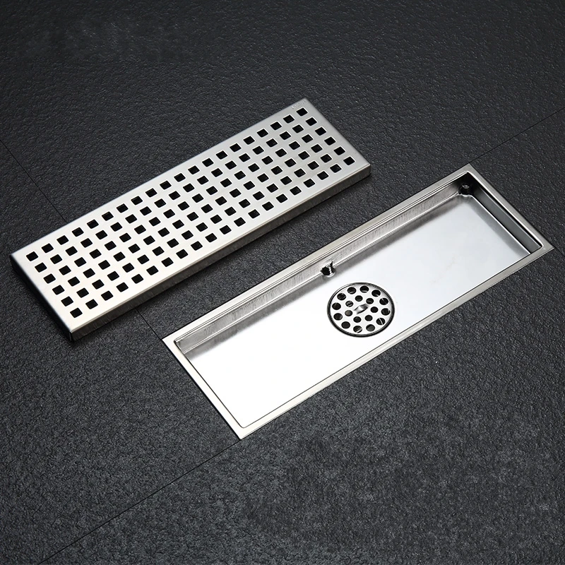 300*110MM Linear Shower Floor Drain with Removal Cover - Made of 304 Stainless Steel , 12 Inch Long - Brushed Stainless --SM153