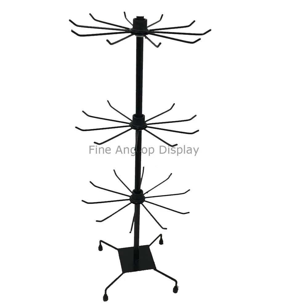 3 Tier Black Jewelry Retail Package Rack Holder Stand Display Rotatable Showcase Necklace Organizer Metal Stand Hanger