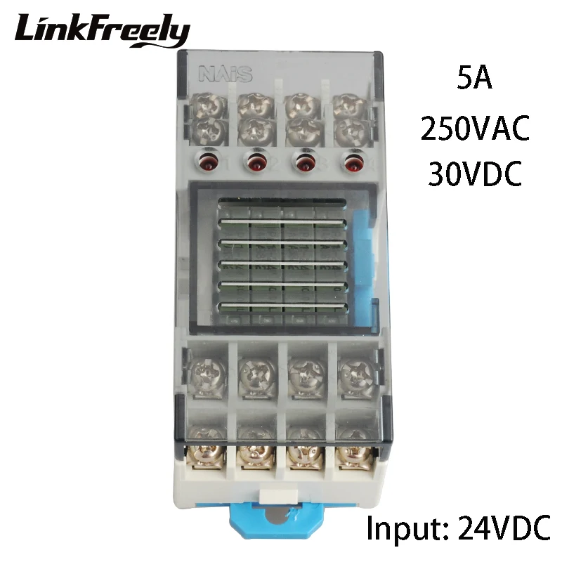 

RT3S- 24V 5pcs High Quality Integrated Micro Relay Base Input 24V DC Output 250V AC 30V DC 5A Terminal Relay Mudule Group