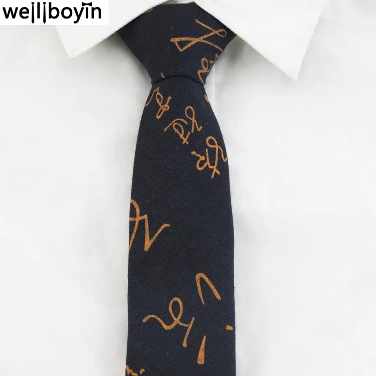 Men Chinese characters Ties linen Novelty Slim Tie best Gifts For Men black Necktie  Mens Shirts Accessories cravata