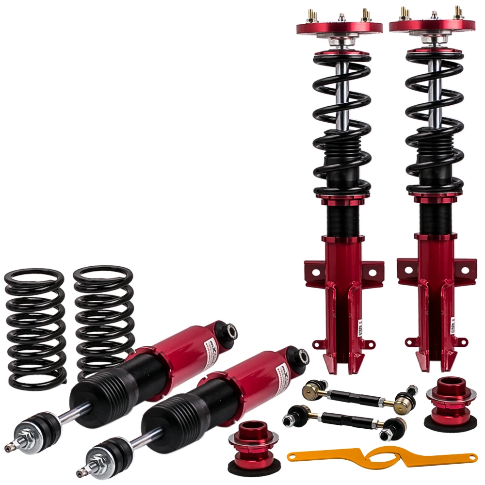 Coilovers Suspension Kits for Ford Mustang 24 Ways Adjustable Damper 05-14 for Convertible Sedan 05-14  Red SHock Absorber