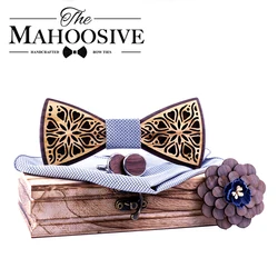 Mahoosive-Conjunto de regalo Floral para hombres, pajaritas de madera, mariposas, traje de boda, pajarita de madera, camisa, pajarita