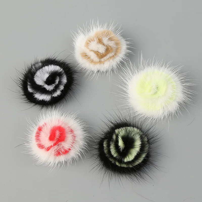 보석 만들기위한 25 pcs 4 cm 밍크 모피 꽃 밍크 모피 공 pompon 꽃 diy