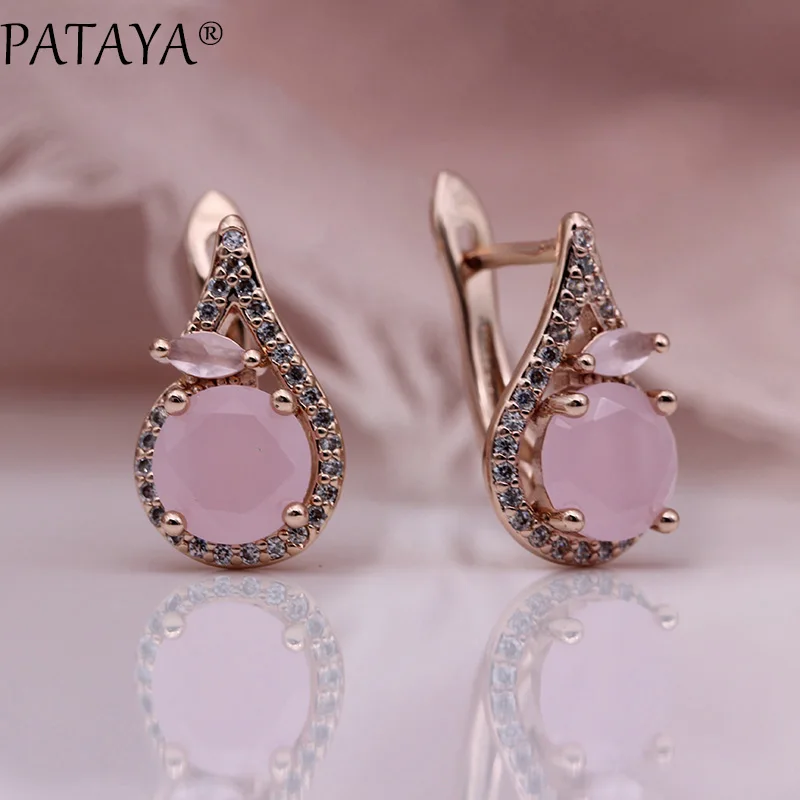 PATAYA 618 Promotion New Green Earrings 585 Rose Gold Color Round Natural Zircon Women Dangle Earrings Horse Eye Fashion Jewelry