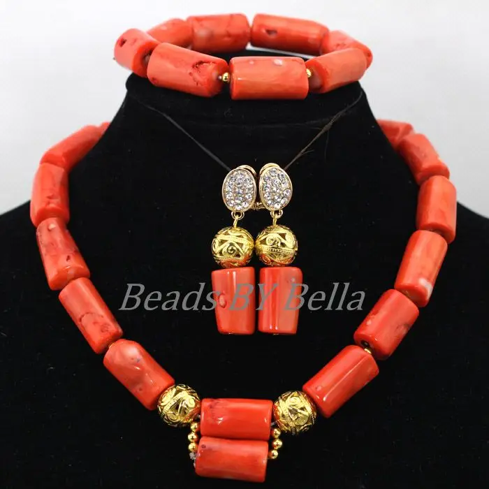 Natural Fashion Jewellery Natural Coral Beads Women Choker Necklace African Wedding Bridal Jewelry Sets Free Shipping ABK274