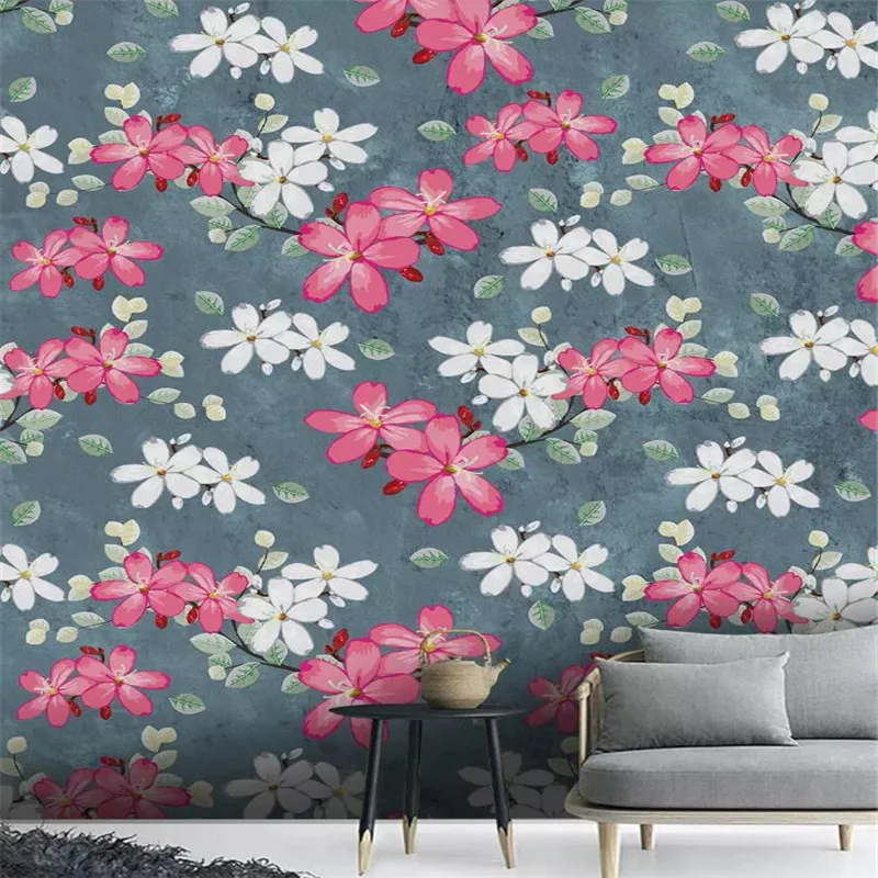 

Hand painted flower tooling wall TV background wall professional production mural wholesale wallpaper poster photo wall