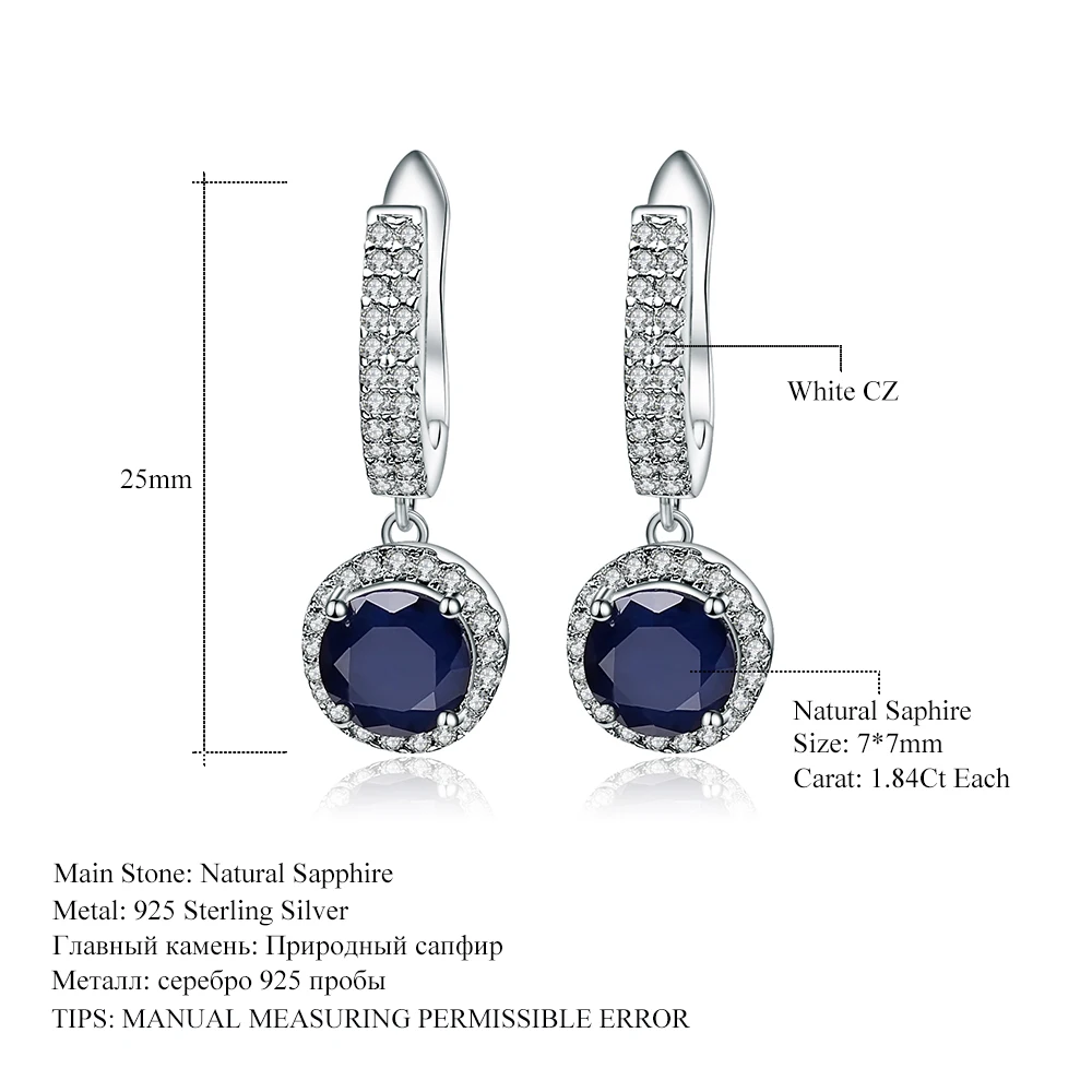 Gem\'s Ballet Natural Blue Sapphire Pure 925 sterling silver Charms Drop Earrings Fine Jewelry For Women  Vintage Fashion