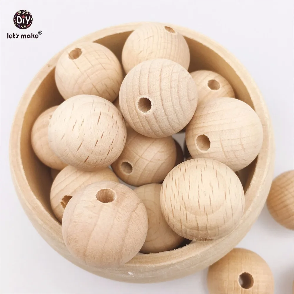 

12mm 500pcs Beech Wooden Teether Natural Beads Round Necklace Can Chew Unfinished DIY Bracelet Teething Baby Teether