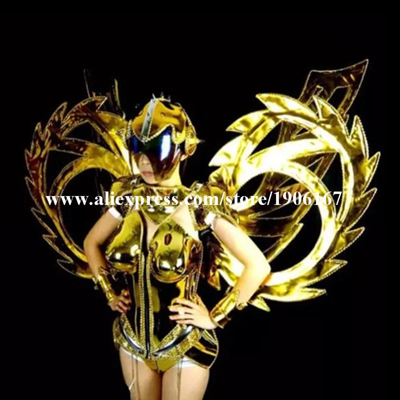 Fashion Victoria Catwalk Show Model Gold Plating Dance Dress Wings Costumes Bar KTV Stage Performance Clothing Party Supplies