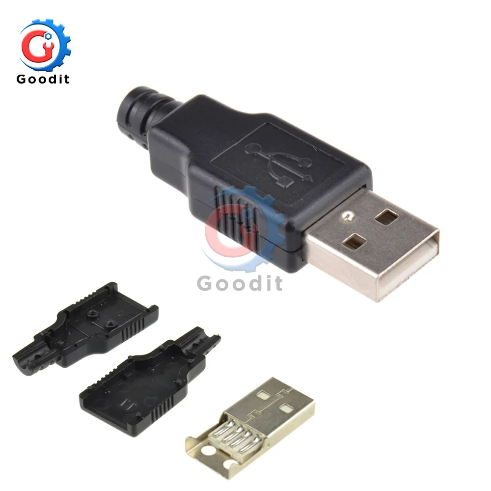 USB 2.0 A 타입 수컷 암컷 USB 4 핀 플러그 소켓 커넥터, 블랙 플라스틱 커버, A 타입 DIY 키트, 10 개