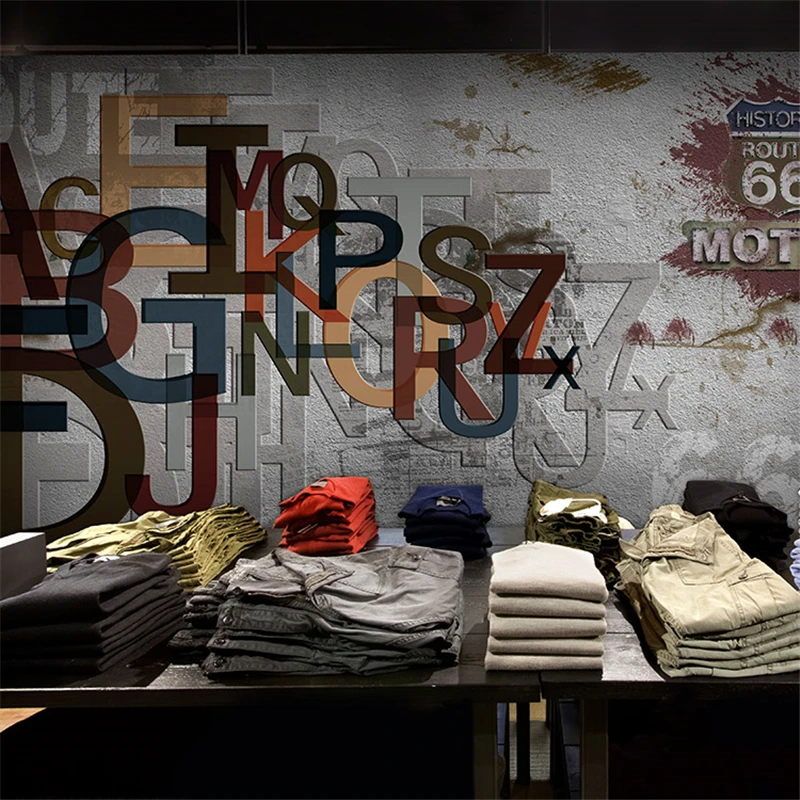 

beibehang 3D solid English letter gray wall wallpaper relief clothing store cafe wall paper dining room mural 3d wallpaper