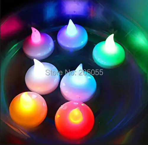 12 قطعة/الوحدة عديمة اللهب العائمة LED tealight شمعة ضوء بطارية تعمل السائل الاستشعار الزفاف عيد الميلاد ديكور الحفلات-تغيير اللون