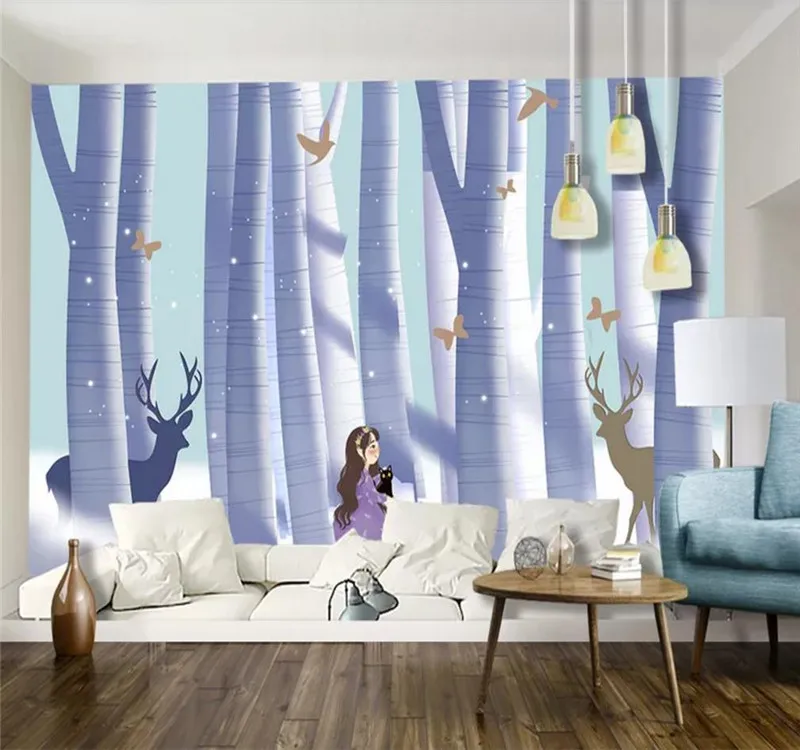 

Custom wall small fresh minimalist Nordic style abstract woods elk background wall - mural waterproof material