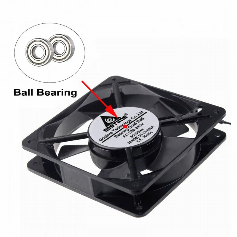 1 Pcs Gdstime 120mm AC Daul ball Cooling Fan 12cm Cooler Fan 220V 240V AC 120*120*25mm 2-Wire Without Connector 12025s