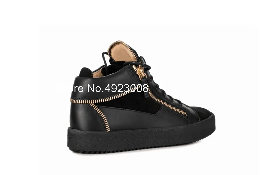 Black Mens Sneakers Shoes Lace Up Men Trainers Shoes Gold Zipper Sports Shoes For Male Breathable Casual Shoes Waterproof Flats