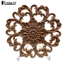 RUNBAZEF Furniture Wood Carving Appliques Vintage Nautical Decor Cabinet Door Solid Decals Flowers Pattern Carved Crafts