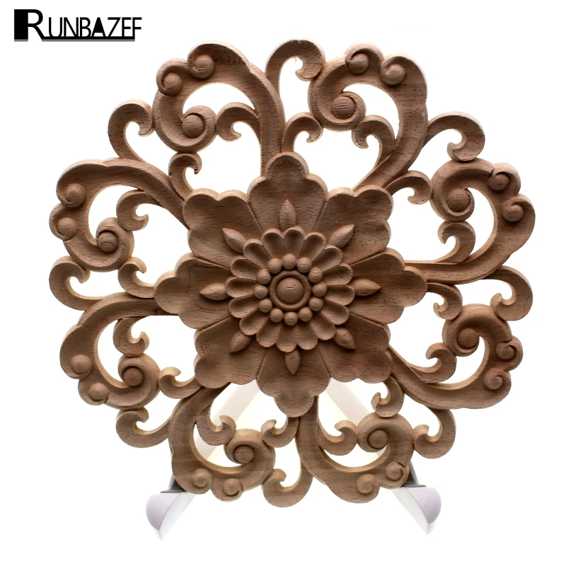 RUNBAZEF Furniture Wood Carving Appliques Vintage Nautical Decor Cabinet Door Solid Decals Flowers Pattern Carved Crafts