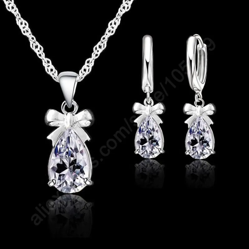 Explosion Jewelry Set 925 Sterling Silver  Drop-shaped Purple Crystal Zircon Earrings Pendant Necklace Holiday Party