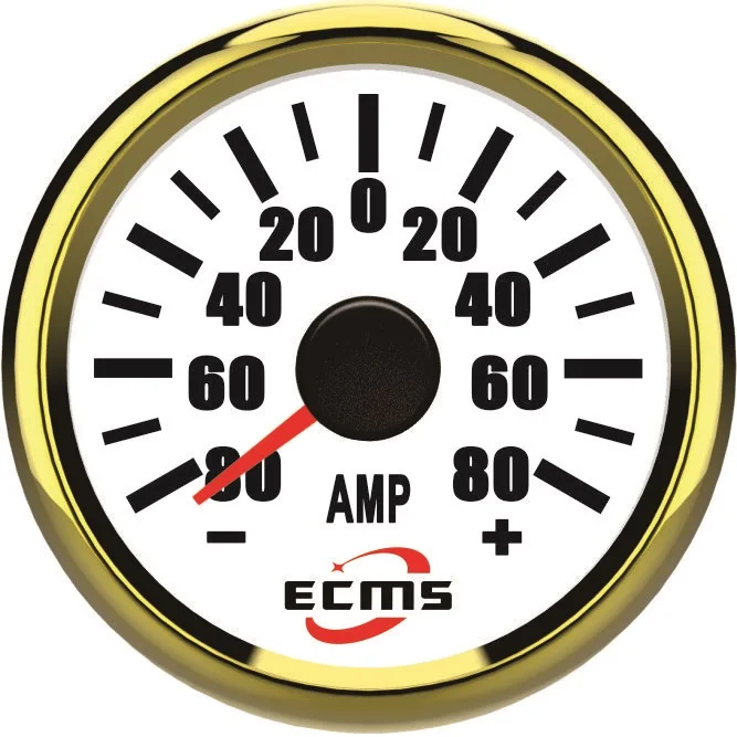 Marine Boat Car Truck Amperemeter With Current Pick-Up Unit 80A 75mV 9-32VDC 52mm 316L Gold Bezel White Dial PMA2-WG 80A