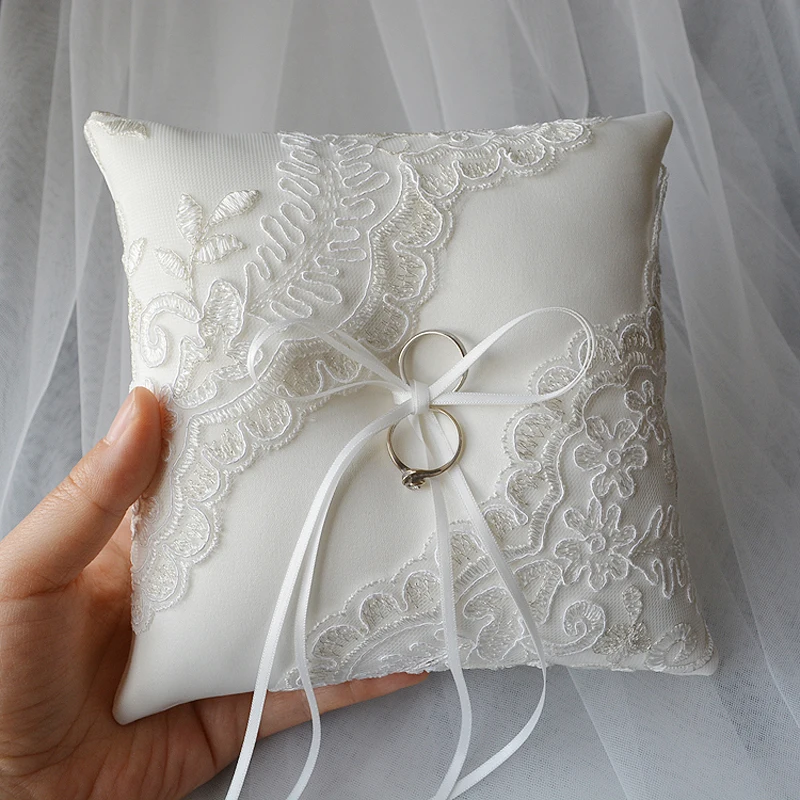 Wedding Ring Pillow Bridal Ceremony Pocket Cushion Lace Rings Anel Travesseiro Party Decoration Supplies Valentine'S Gift