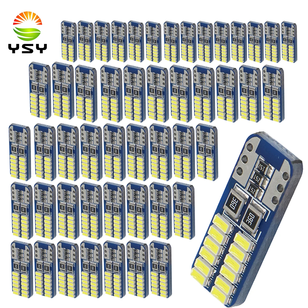 

YSY 50X T10 LED w5w led 194 led 3014 24SMD led T10 For Car Parking Lights Clearance Bulbs Interior Dome plate Lights CANBUS