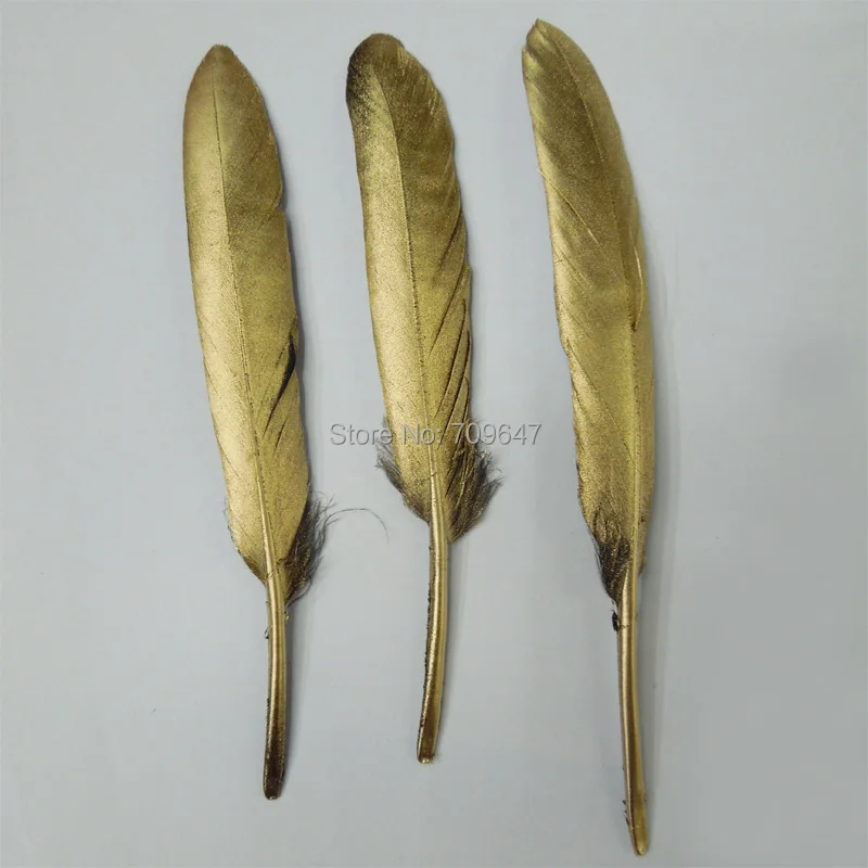 Gold goose!GOLD feathers-metallic gold painted duck wing feathers loose for millinery,wedding party event decor/10-15cm 100pcs