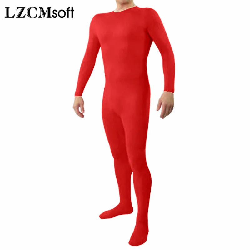 LZCMsoft One Piece Crew Neck Full Body Suit for Men No Hood Footed Unitards Spandex Skin Tights Bodysuits Cosplay Costume