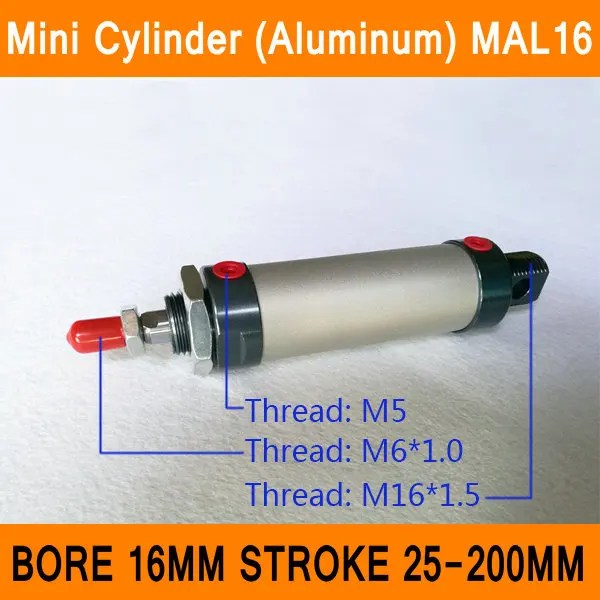 MAL16 Mini Cylinder CA Bore 16mm Stroke 25-200mm Rod Single Double Action Pneumatic Cylinder Aluminum Alloy Pneumatic Components