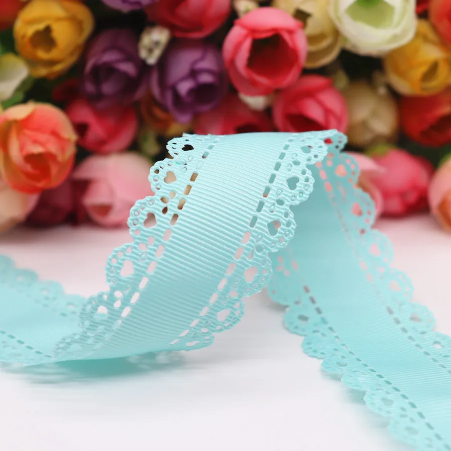 10 Yards Hollow Lace Grosgrain Ribbon Peach Heart Ribbon 30MM For Hair Bows DIY Crafts Handmade Accessories M19042702