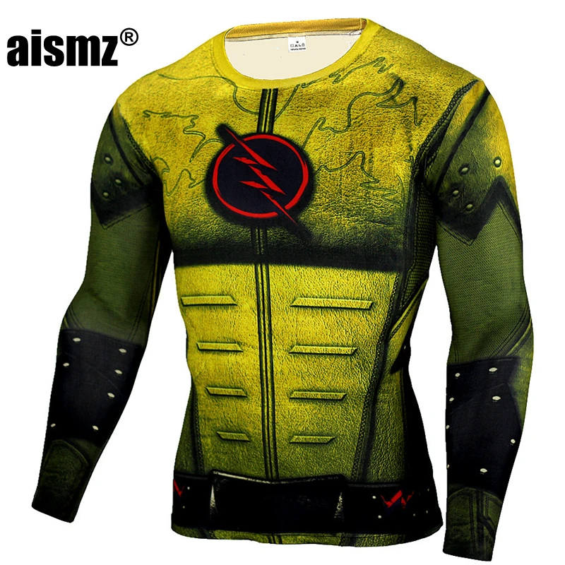 Aismz Mens Anime The Flash Barry Allen 3D Printed T Shirts Compression Shirt Fitness Men Crossfit T Shirt Brand Clothing