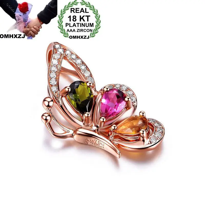 

OMHXZJ Wholesale European Fashion Woman Girl Party Wedding Gift Colorful AAA Zircon 18KT Rose Gold Necklace Pendant Charm CA211