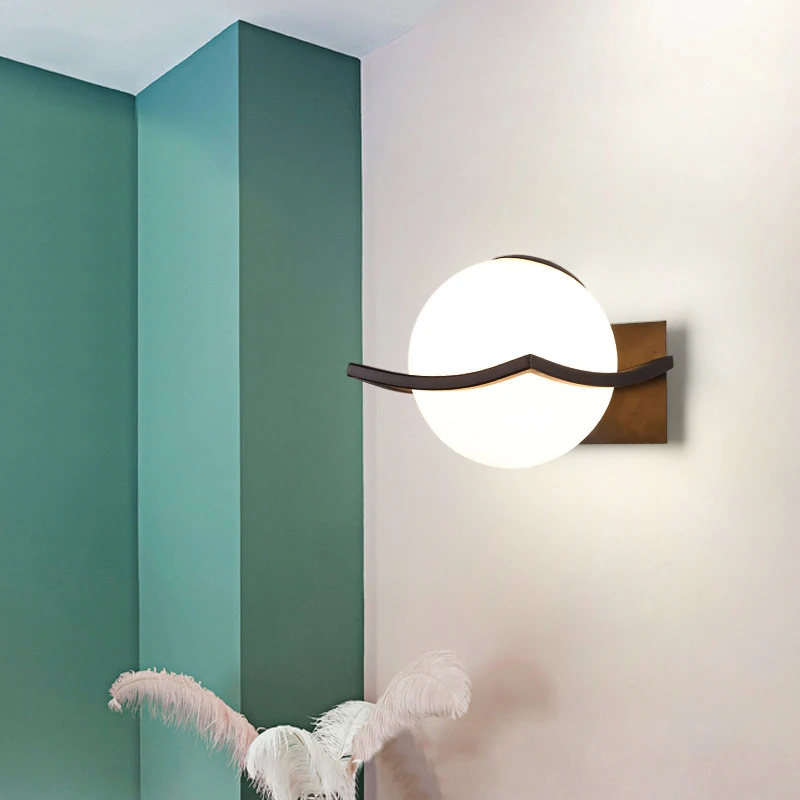 Modern Nordic Wall Lamp Frosted Glass Ball Wall Light Dining Bedroom Bedside Mounted Restaurant Aisle Corridor Wall Sconces