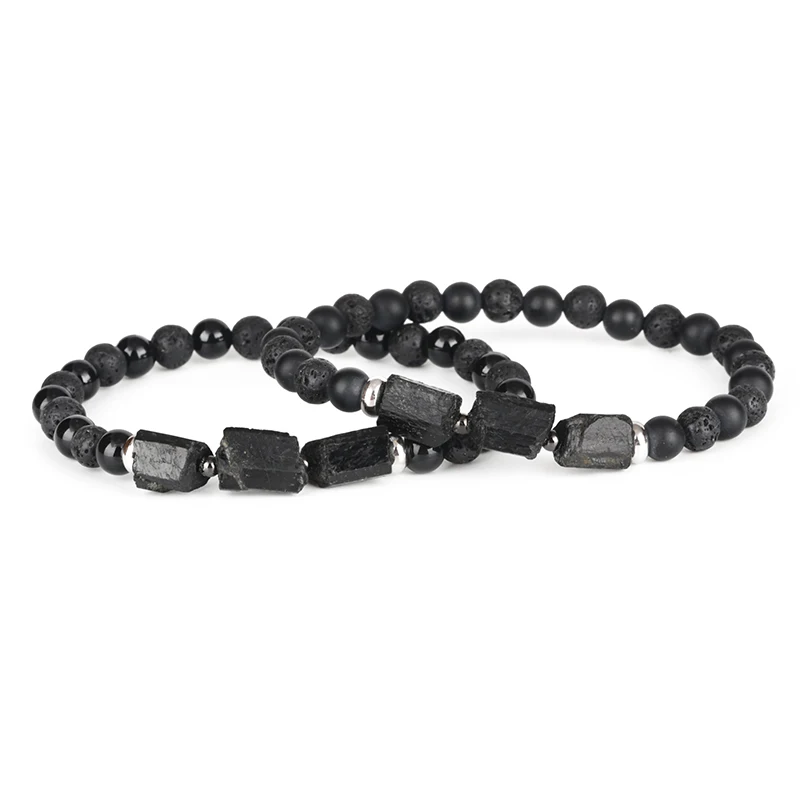 Natural Rough Black Tourmaline Healing Stone Bead Combo 6mm Matte Onyx Lava Energy Energy Bracelet For Man Women