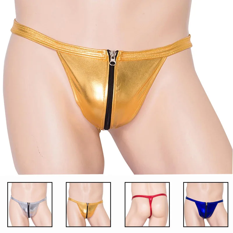 Men\'s G-Strings gay underwear jockstrap new sexy Men leather Thongs Lingerie with zip leather fetish underwear Mens underpants