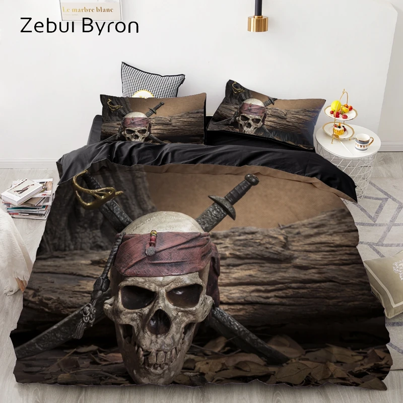 luxury Bedding Sets 3D Custom,Duvet Cover Set Queen/King,Quilt/Blanket Cover Set,3 PCS Bed se,dark pirate skull bed linen