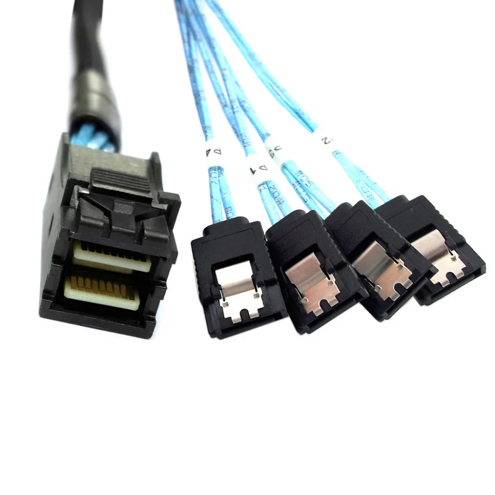 

Internal Mini SAS SFF-8643 Host to 4 SATA 7pin Target Hard Disk 6Gbps Data Server Raid Cable 50cm