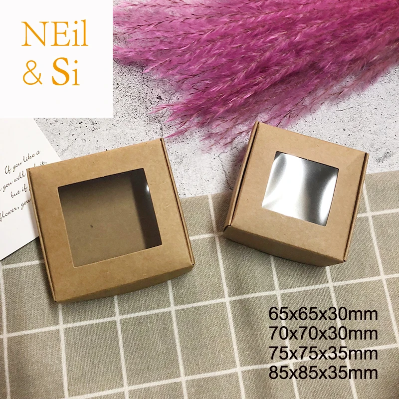 

Plastic Kraft Paper Box with Window Cover Gift Packaging Handmade Soap Cookies Candy Party Favor Boxes Customize Free Shipping
