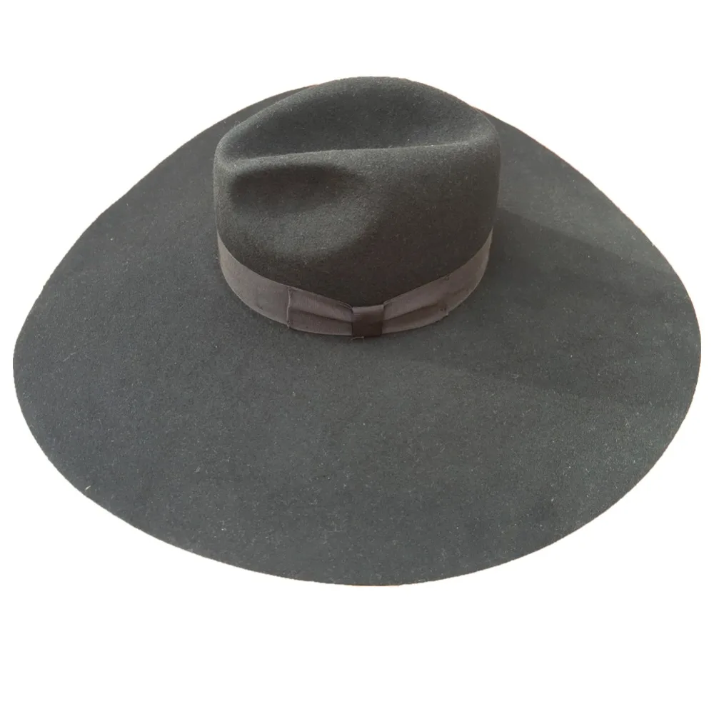 Black Wool Felt Soft  Extra Wide Large Brim Floppy Fedora Hat For Women 16cm