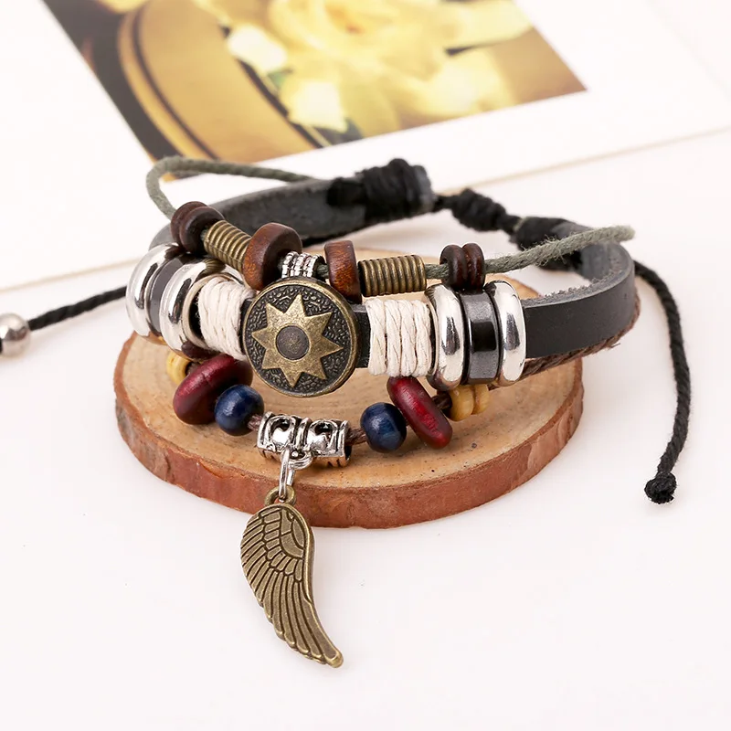 Retro Bohemia Cow Leather Bracelet for Girls Antique Alloy Leaf Pendent Charm Bracelets Men Jewelry Handmade Crafts Best Gifts