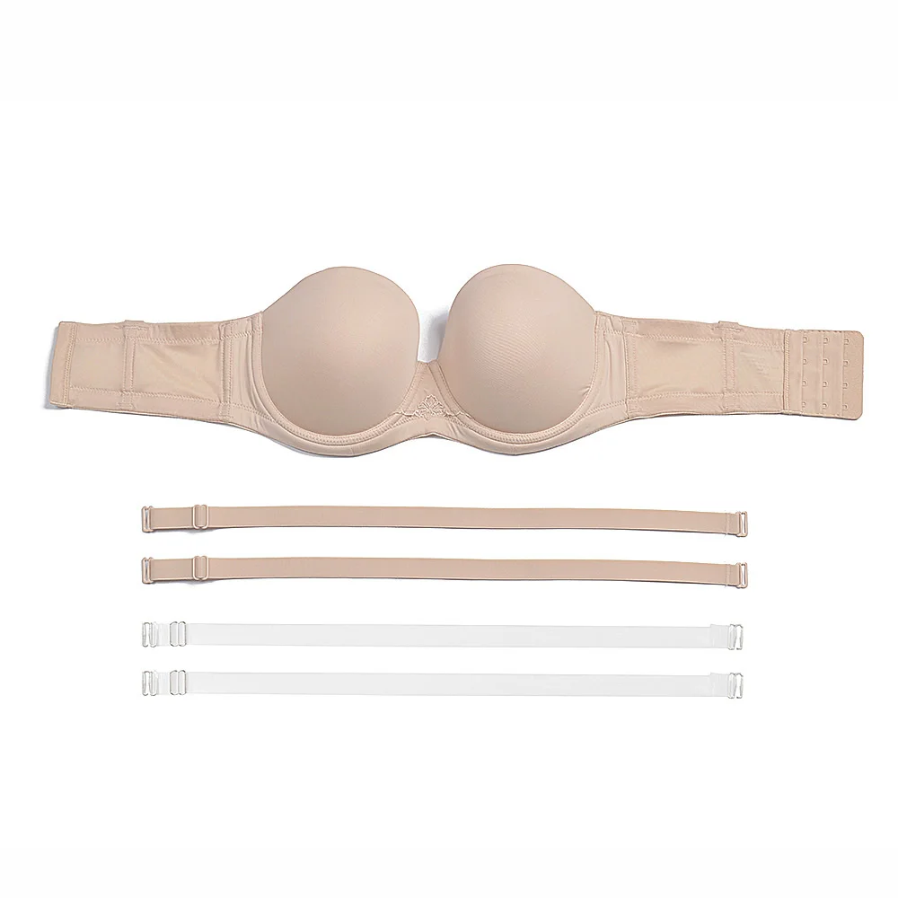 YANDW Bra Push Up Strapless Invisible Solid Silicone Bras Wedding Bralette Women Removable Anti-slip Straps Halter Plus Size