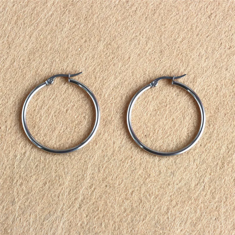 Size 35mm Trendy Brief Round Circle Titanium 316 Stainless Steel Hoop Earrings For Men Women Classic Jewelry