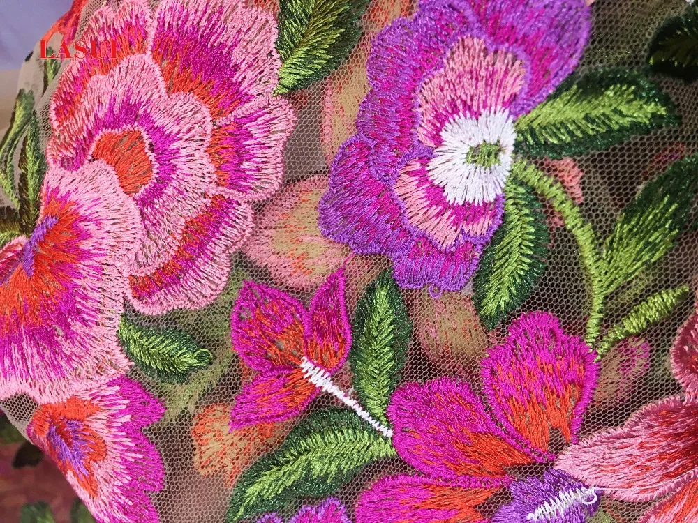 LASUI New positioning color embroidery lace fabric gorgeous FOR DIY evening dress Fashion clothing Home DecorationX0300