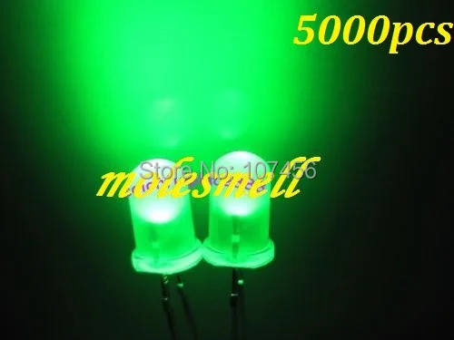 free shipping 5000pcs 5mm green Ultra Bright Diffused green LED Lamps New 5mm green lens led 5mm big/wide angle led lamp