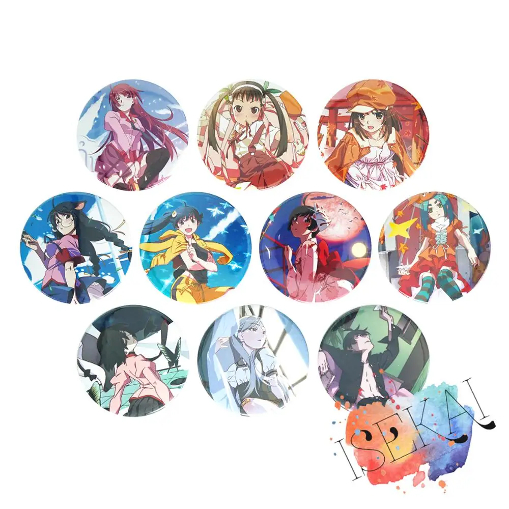 Monogatari Series Anime Badge Hitagi Mayoi Nadeko Karen Tsubasa Yotsugi Oikura Sodachi Oshino Ougi Metal Badge Brooch Pins