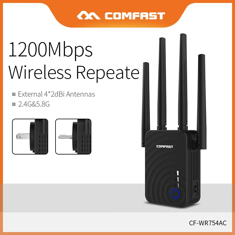 Comfast Mini Repeater Cho Gia Đình 1200Mbps Không Dây Mở Rộng Sử Dụng 4 * Ăng Ten Tín Hiệu Qua Tường Ổn Định 2.4GHz & 5.8GHz CF-WR754AC