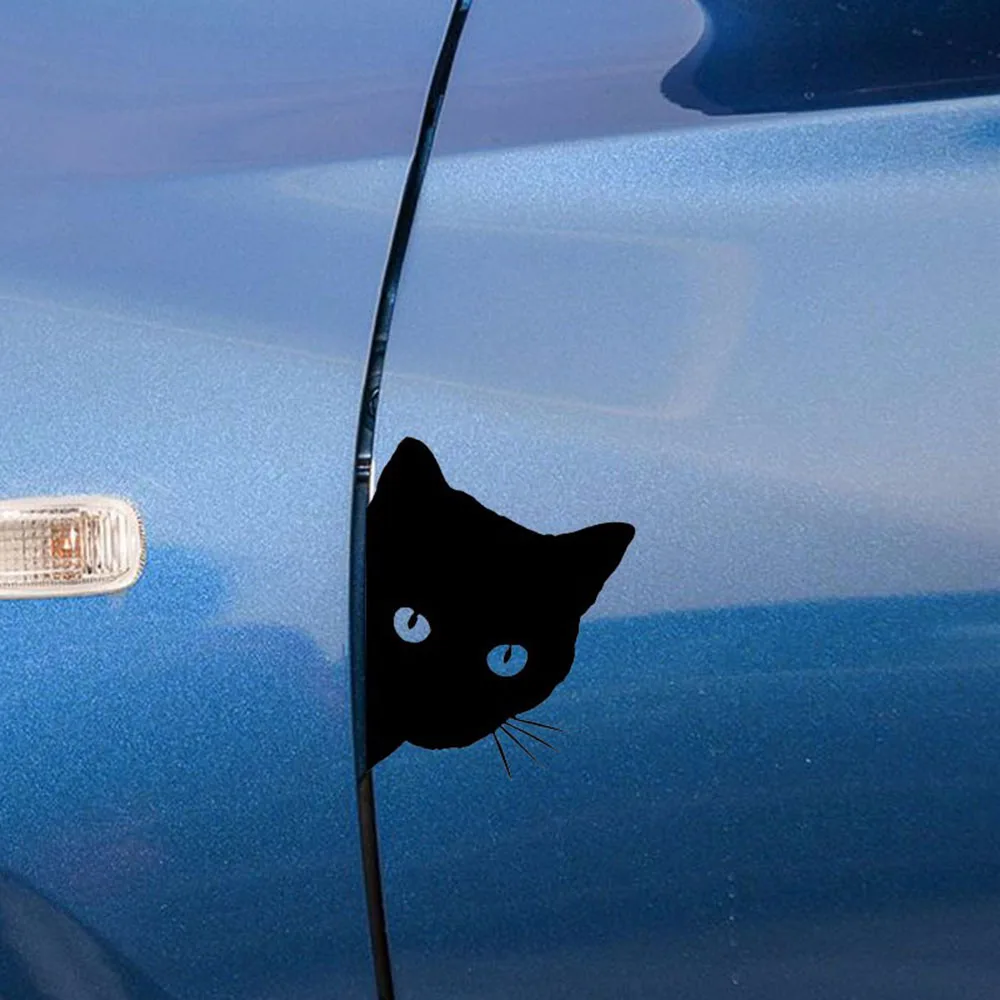 Creative Black Cat Face Peeking Car Stickers Automotive Window Decoration Reflective Window Door Decal