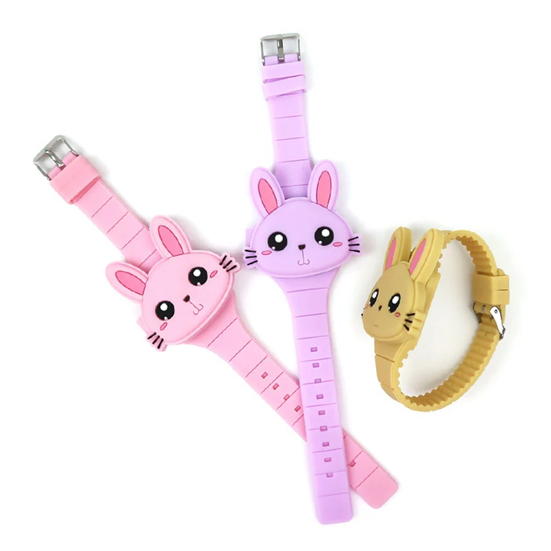 Lovely Rabbit Cartoon Children Watches Flip Cover Rubber Electronic Kids Watch for Boy Student Girls Clock Reloj Infantil Saati