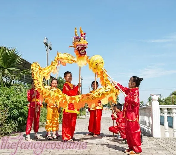 3.1M 4 Kids Player Children Size CHINESE DRAGON DANCE Gold-plated  Folk Festival Celebration Costume