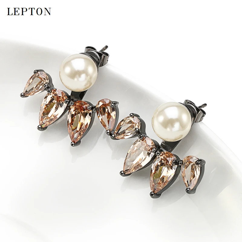 Lepton Champagne Zircon Earrings Ear Jacket Gold & Black Drops Of Water Zircon Earings Earring Stud Earrings For Women Jewelry